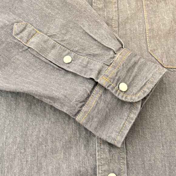 UniFirst Pearl Snap Western Long Sleeve Denim Mens Shirt Size L Cowboy Workwear - Picture 5 of 7